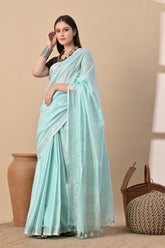 Aqua Whisper – Handwoven Cotton Slub Saree in Cool Serenity
