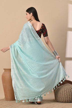 Aqua Whisper – Handwoven Cotton Slub Saree in Cool Serenity