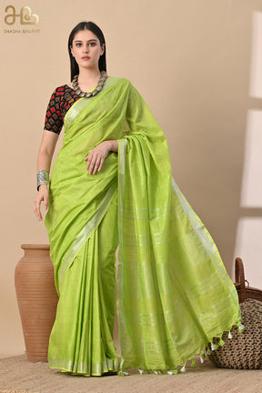 Lime Lush – Handspun Cotton Slub Saree in Breezy Green