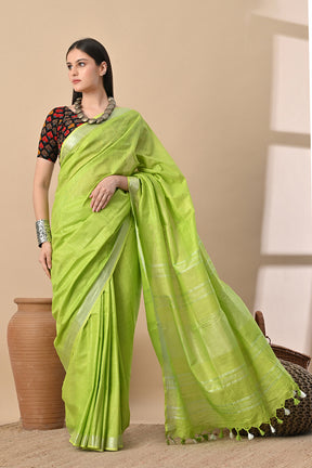 Lime Lush – Handspun Cotton Slub Saree in Breezy Green