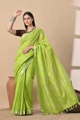 Lime Lush – Handspun Cotton Slub Saree in Breezy Green