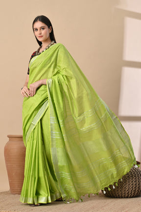 Lime Lush – Handspun Cotton Slub Saree in Breezy Green