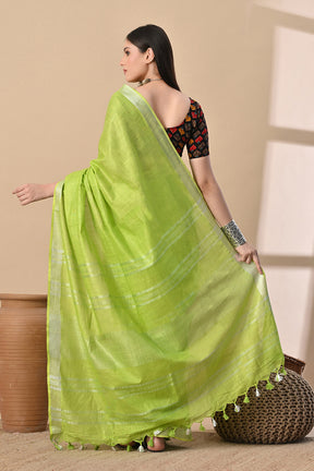 Lime Lush – Handspun Cotton Slub Saree in Breezy Green