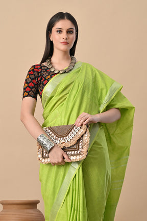 Lime Lush – Handspun Cotton Slub Saree in Breezy Green