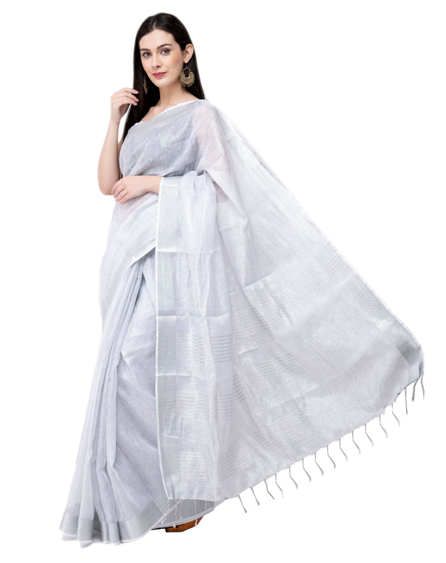 SILVER COLOUR TISSUE LINEN SAREE