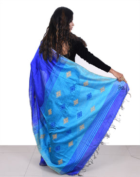 Royal Blue Natural Tussar Silk Saree with stripe Border"