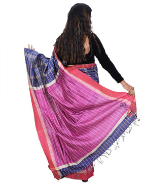 Handloom Stripe Colour Natural Tussar Silk Saree with Weaved border