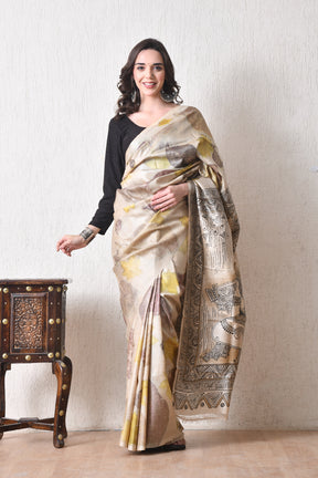 Handcrafted Hand-Painted Tussar Silk Saree – Bhasha Bharat