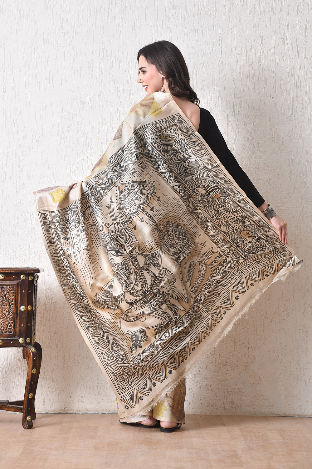 Handcrafted Hand-Painted Tussar Silk Saree – Bhasha Bharat