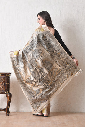 Handcrafted Hand-Painted Tussar Silk Saree – Bhasha Bharat