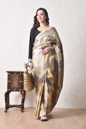Handcrafted Hand-Painted Tussar Silk Saree – Bhasha Bharat