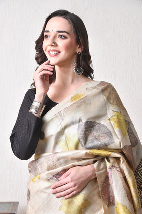 Handcrafted Hand-Painted Tussar Silk Saree – Bhasha Bharat