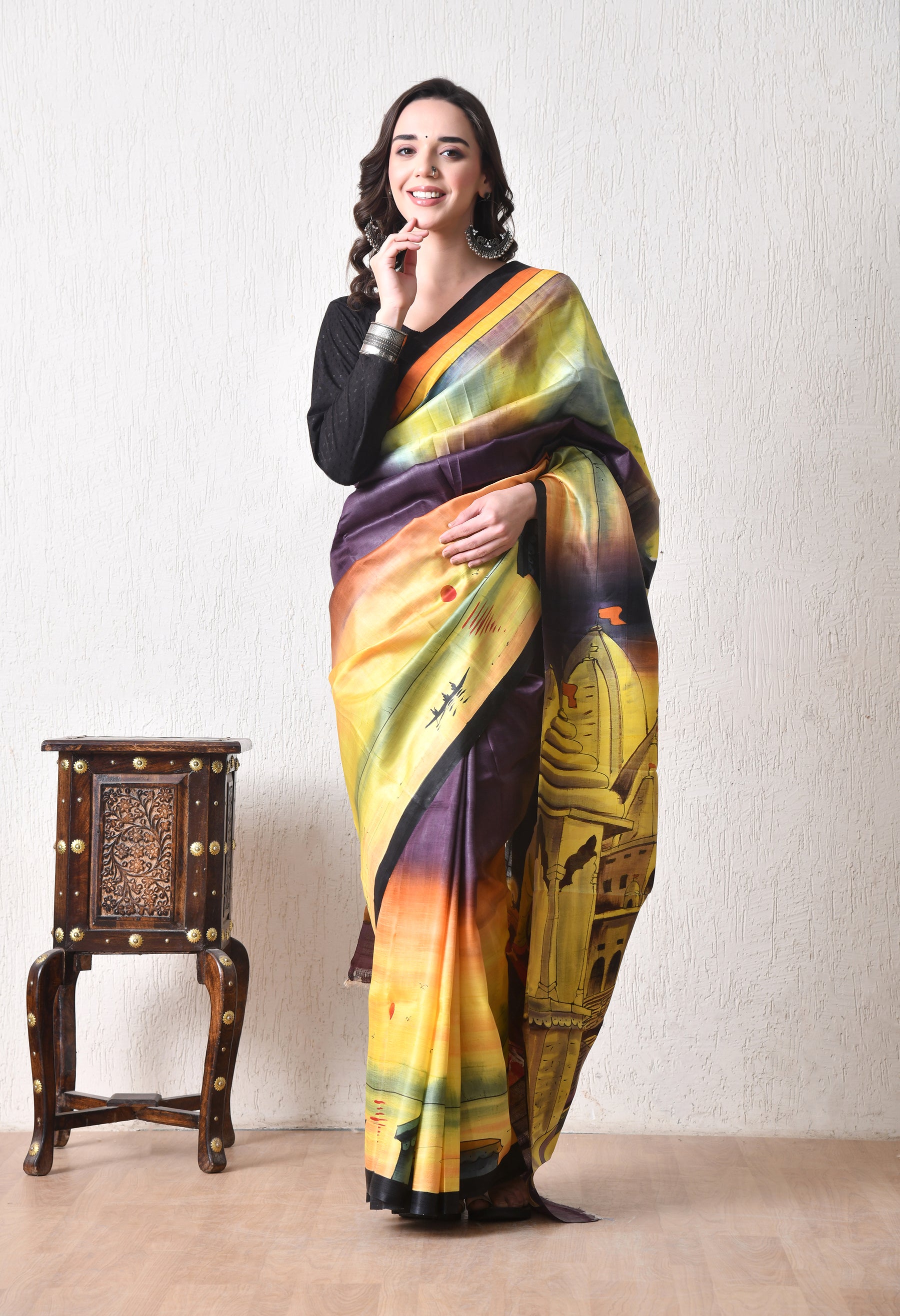 Handcrafted Hand-Painted Tussar Silk Saree – Bhasha Bharat