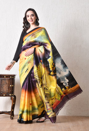 Handcrafted Hand-Painted Tussar Silk Saree – Bhasha Bharat