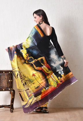 Handcrafted Hand-Painted Tussar Silk Saree – Bhasha Bharat