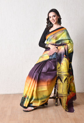 Handcrafted Hand-Painted Tussar Silk Saree – Bhasha Bharat