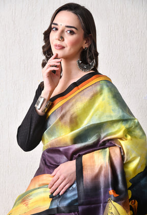 Handcrafted Hand-Painted Tussar Silk Saree – Bhasha Bharat