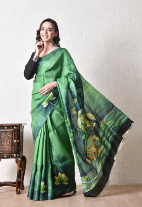 Handcrafted Hand-Painted Tussar Silk Saree – Bhasha Bharat