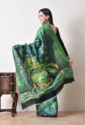 Handcrafted Hand-Painted Tussar Silk Saree – Bhasha Bharat