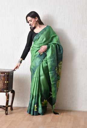 Handcrafted Hand-Painted Tussar Silk Saree – Bhasha Bharat