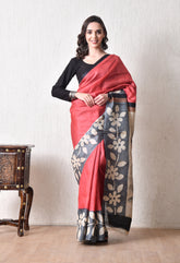 Handcrafted Hand-Painted Tussar Silk Saree – Bhasha Bharat