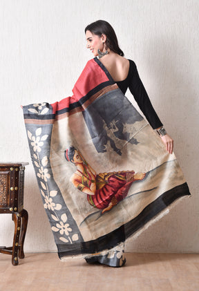 Handcrafted Hand-Painted Tussar Silk Saree – Bhasha Bharat