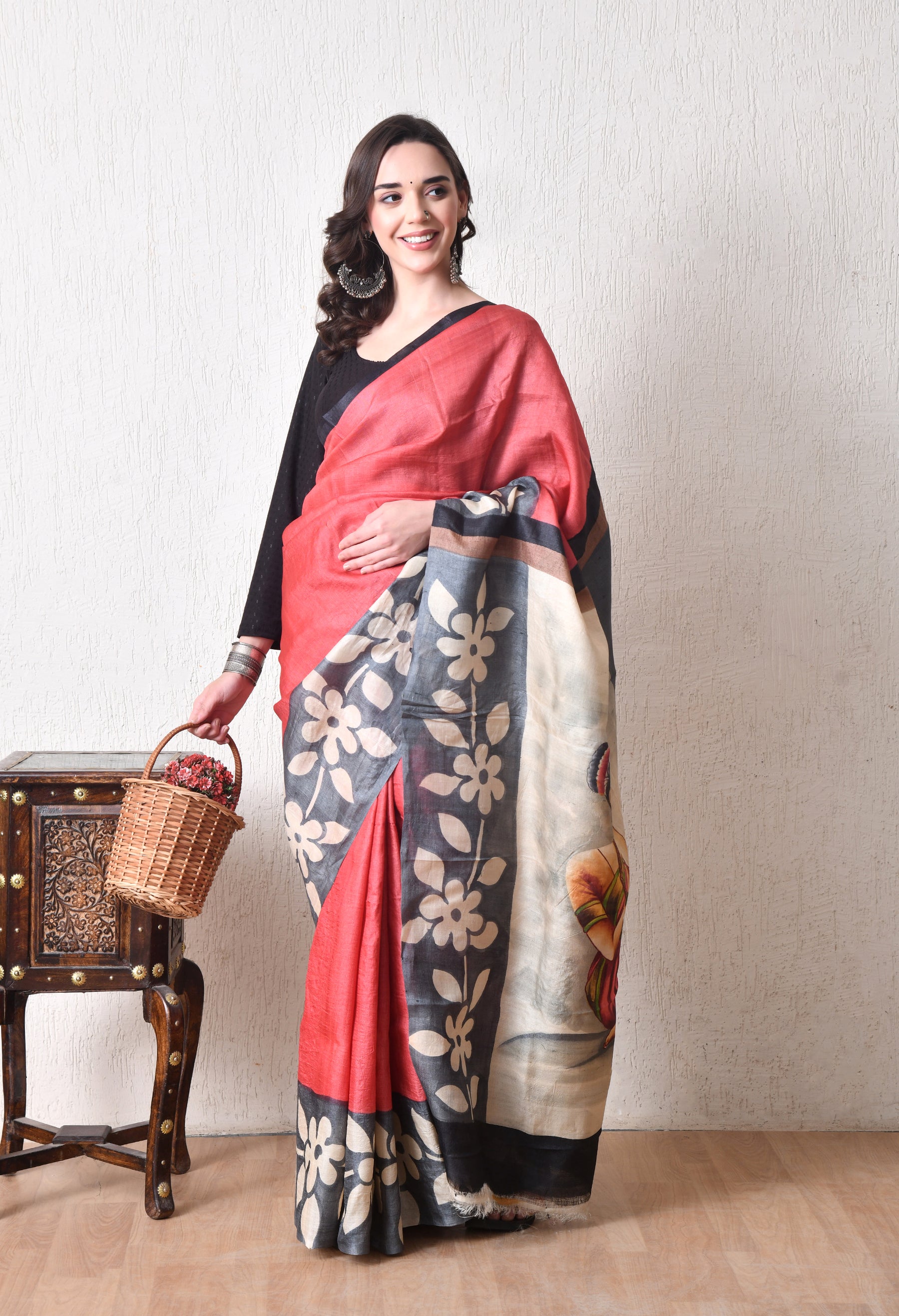 Handcrafted Hand-Painted Tussar Silk Saree – Bhasha Bharat