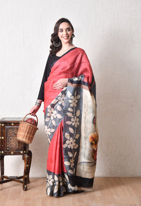Handcrafted Hand-Painted Tussar Silk Saree – Bhasha Bharat