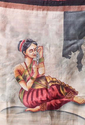 Handcrafted Hand-Painted Tussar Silk Saree – Bhasha Bharat