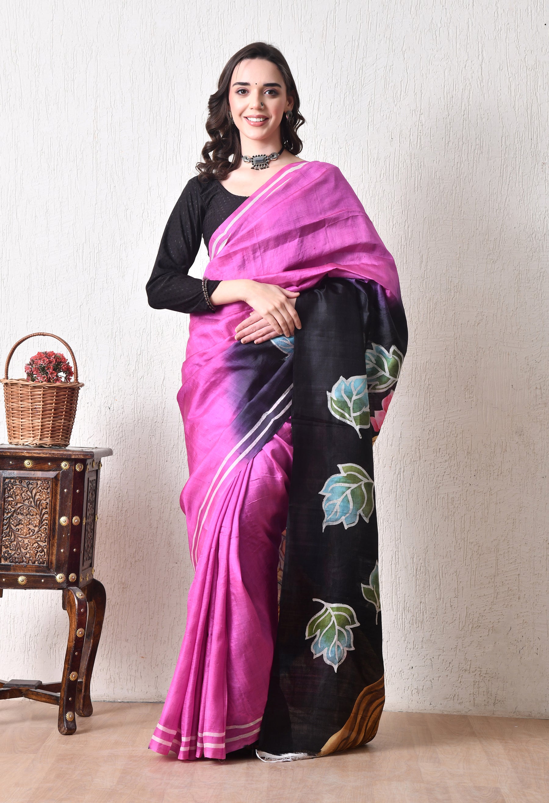 Handcrafted Hand-Painted Tussar Silk Saree – Bhasha Bharat