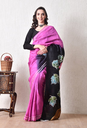 Handcrafted Hand-Painted Tussar Silk Saree – Bhasha Bharat