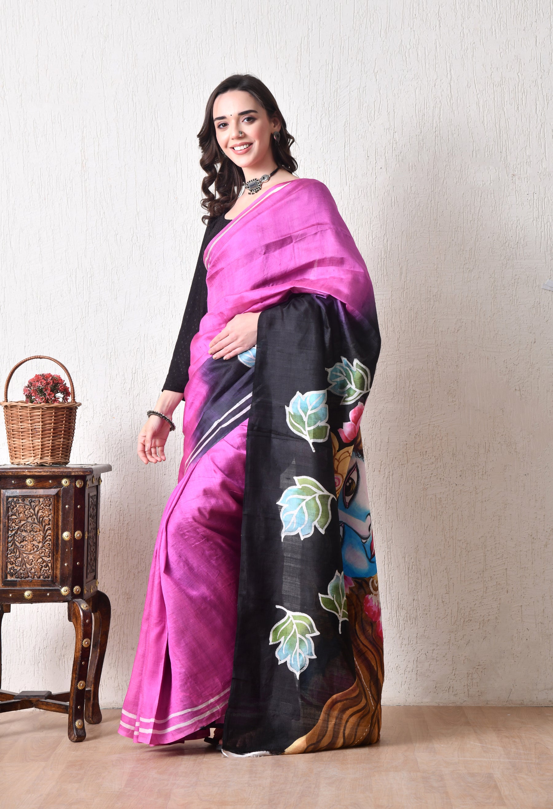 Handcrafted Hand-Painted Tussar Silk Saree – Bhasha Bharat