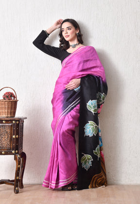 Handcrafted Hand-Painted Tussar Silk Saree – Bhasha Bharat