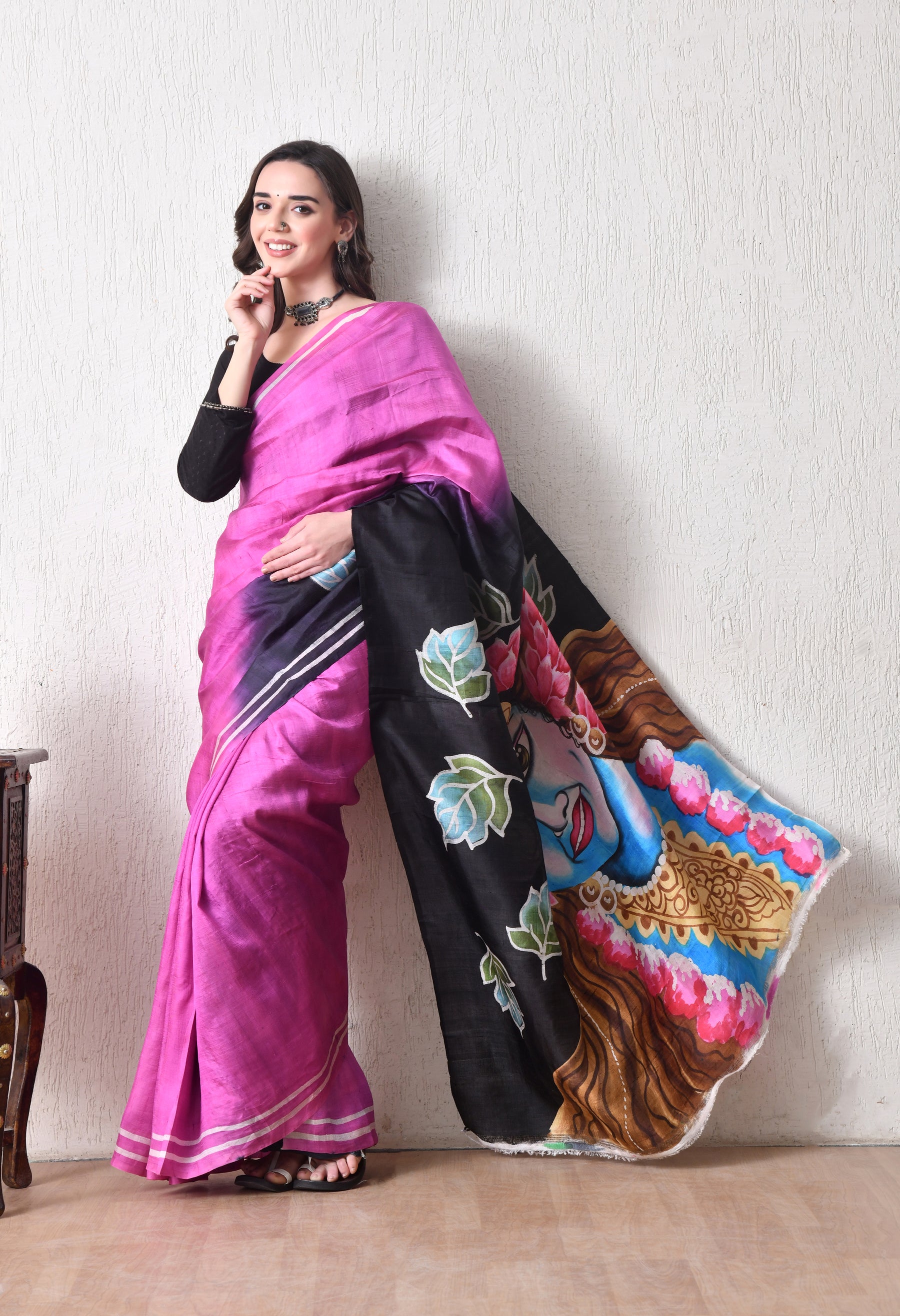 Handcrafted Hand-Painted Tussar Silk Saree – Bhasha Bharat