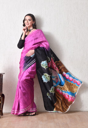 Handcrafted Hand-Painted Tussar Silk Saree – Bhasha Bharat