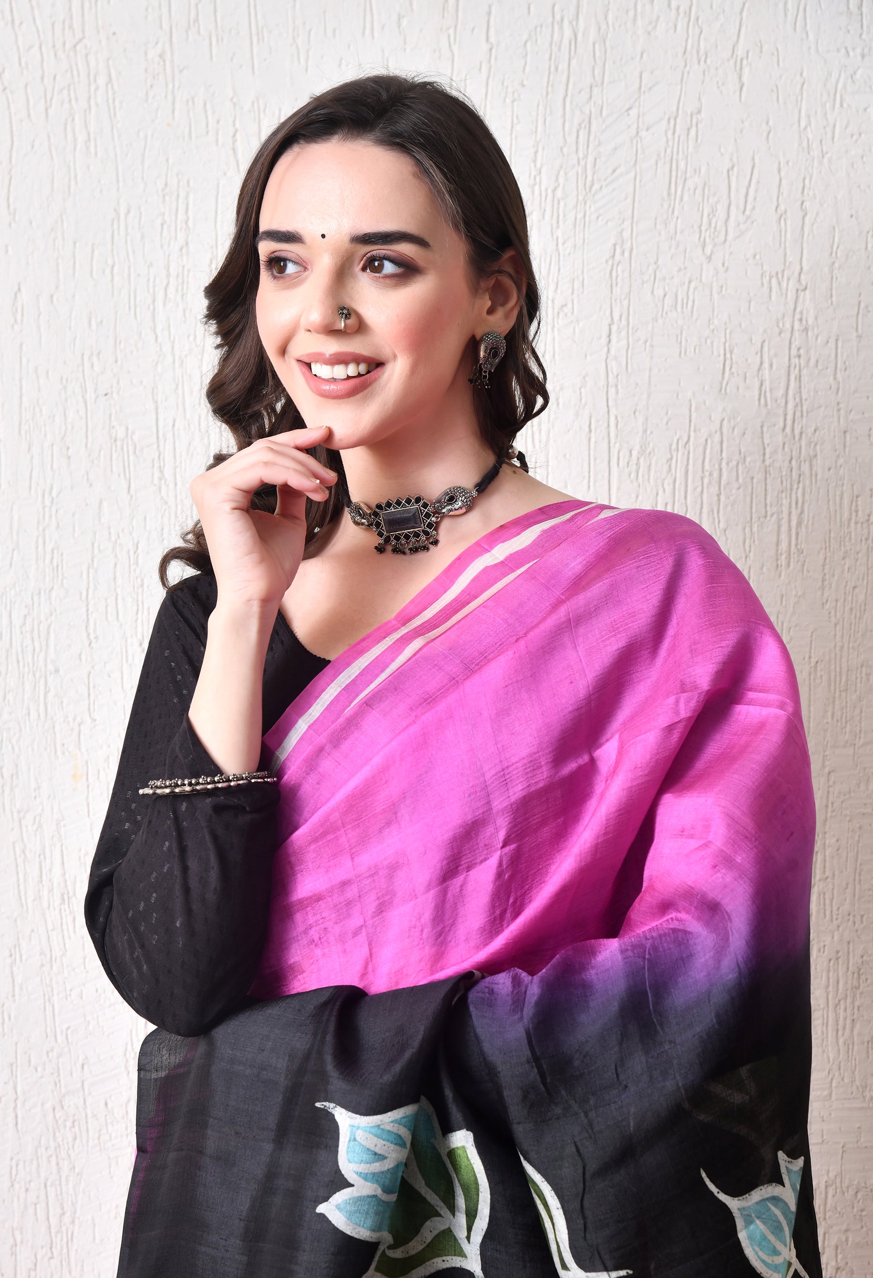Handcrafted Hand-Painted Tussar Silk Saree – Bhasha Bharat