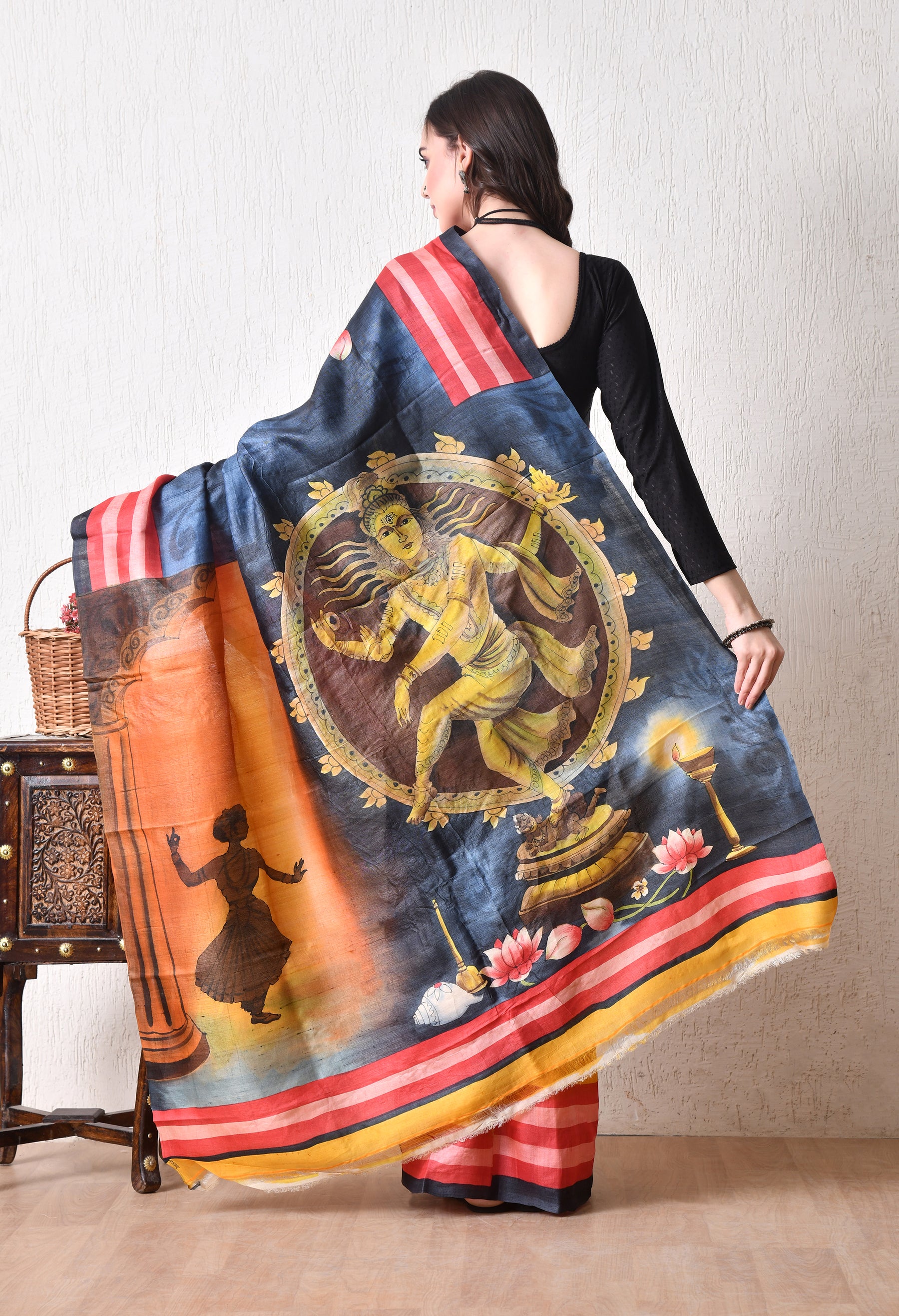 Handcrafted Hand-Painted Tussar Silk Saree – Bhasha Bharat