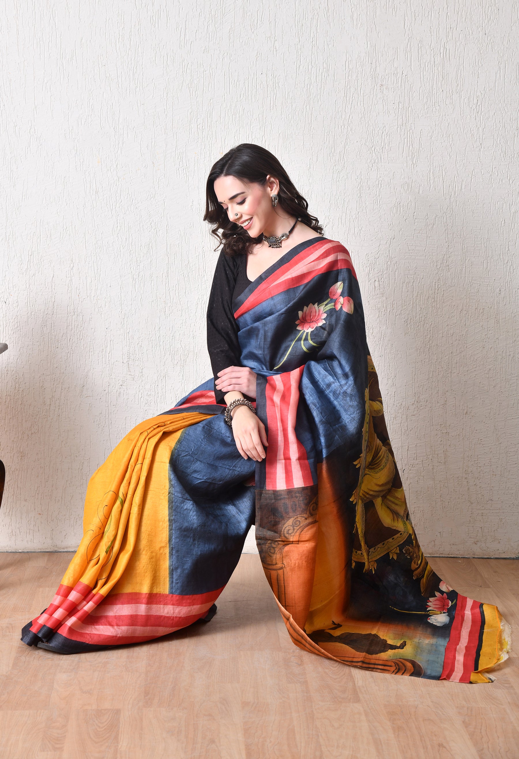 Handcrafted Hand-Painted Tussar Silk Saree – Bhasha Bharat