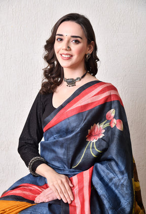 Handcrafted Hand-Painted Tussar Silk Saree – Bhasha Bharat
