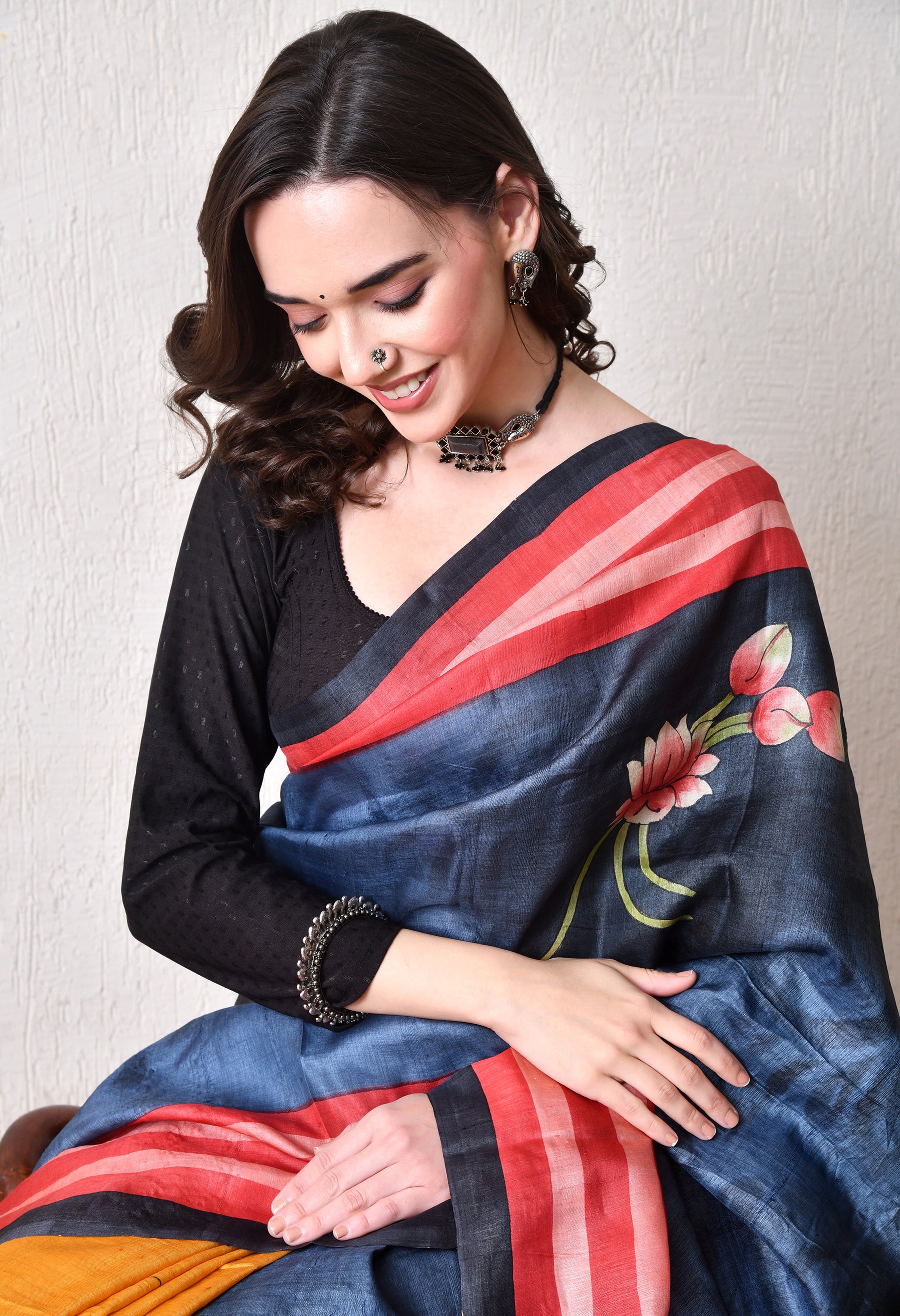 Handcrafted Hand-Painted Tussar Silk Saree – Bhasha Bharat