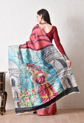 Handcrafted Hand-Painted Tussar Silk Saree – Bhasha Bharat