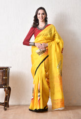 Handcrafted Hand-Painted Tussar Silk Saree – Bhasha Bharat