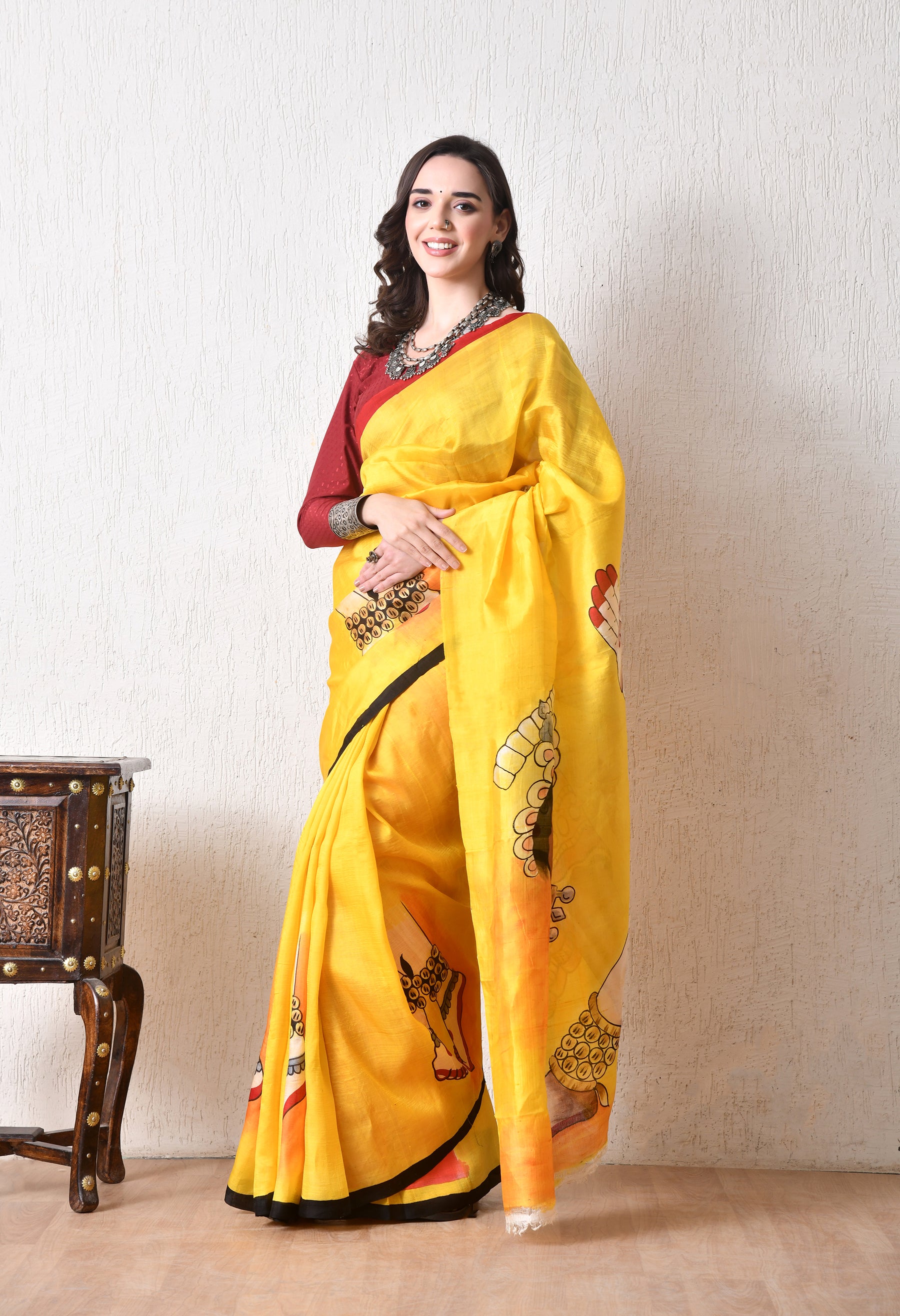 Handcrafted Hand-Painted Tussar Silk Saree – Bhasha Bharat