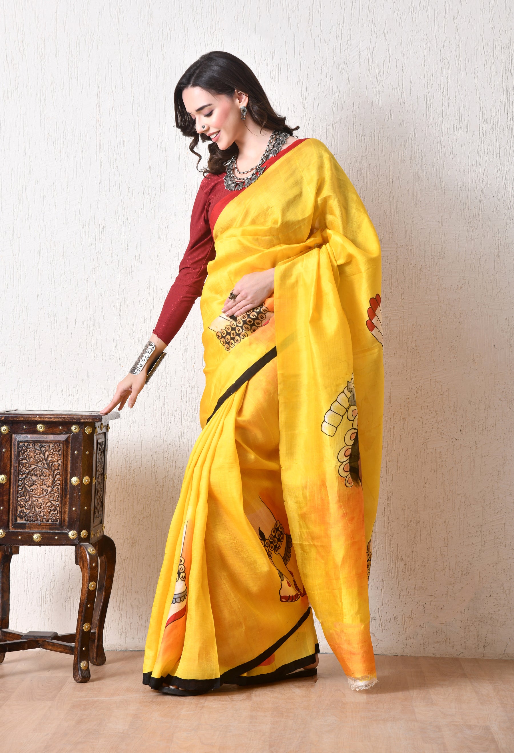 Handcrafted Hand-Painted Tussar Silk Saree – Bhasha Bharat