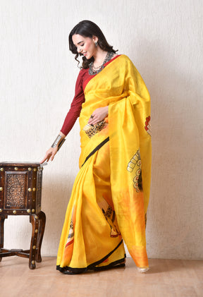Handcrafted Hand-Painted Tussar Silk Saree – Bhasha Bharat