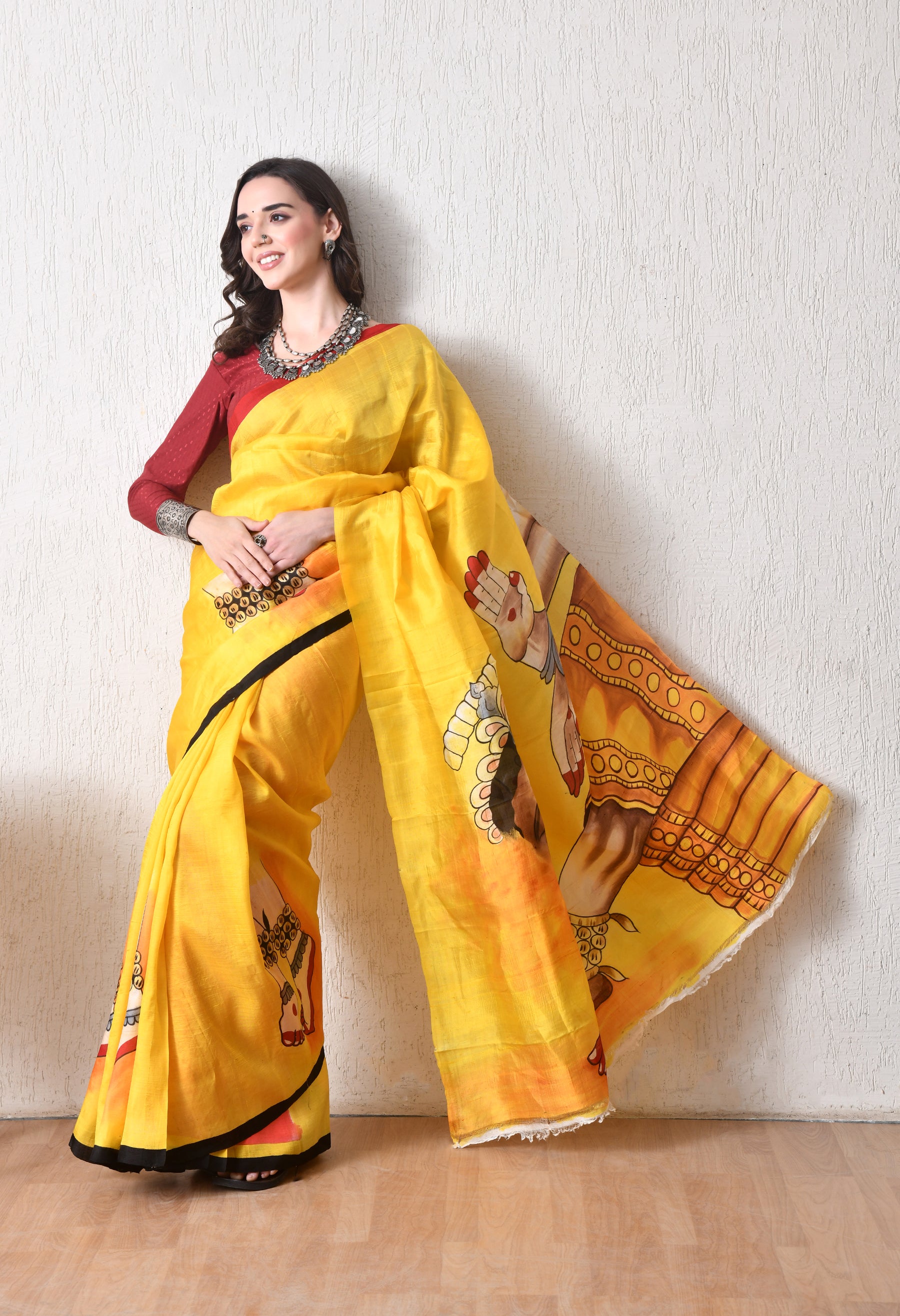 Handcrafted Hand-Painted Tussar Silk Saree – Bhasha Bharat