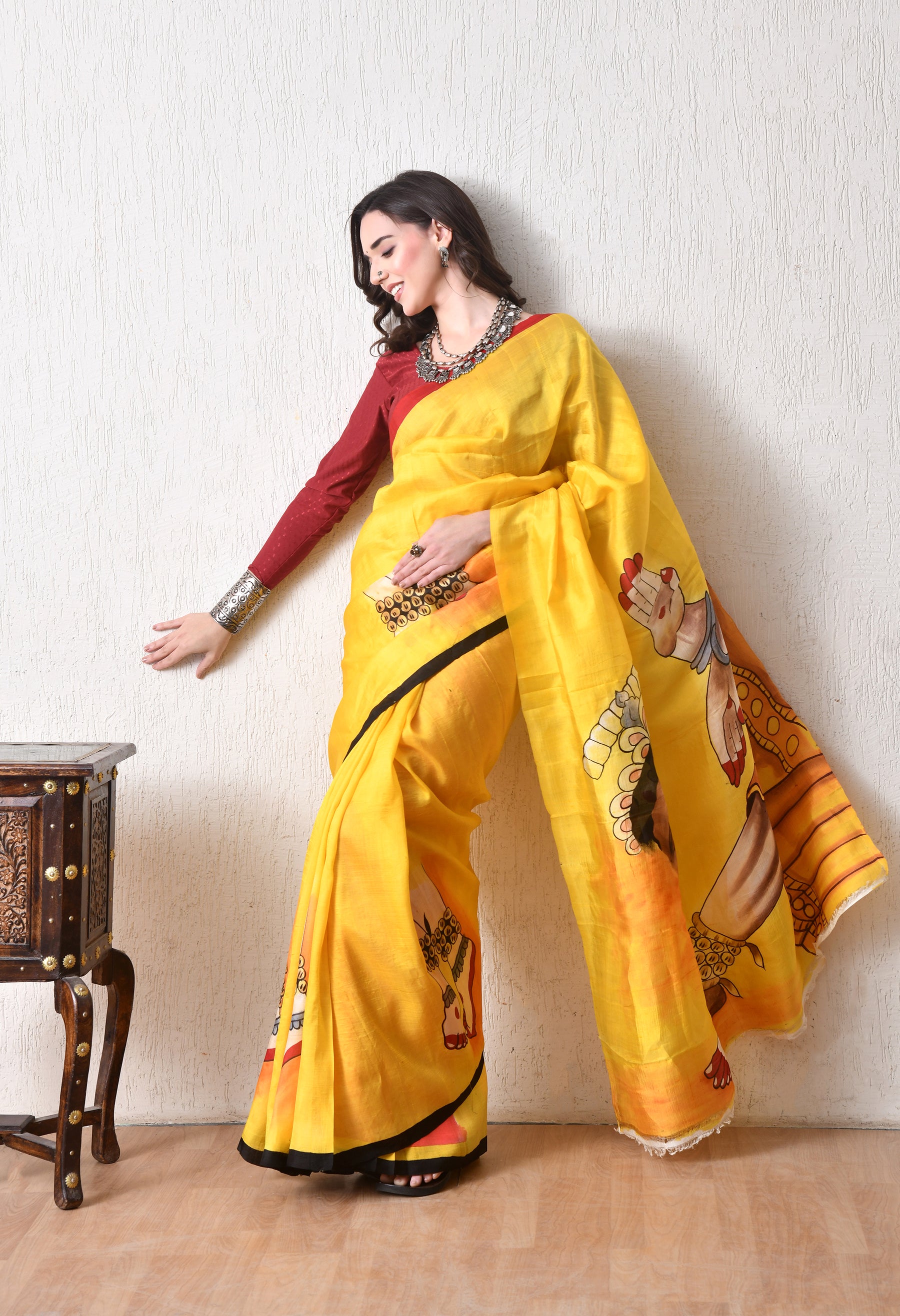 Handcrafted Hand-Painted Tussar Silk Saree – Bhasha Bharat