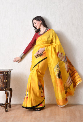 Handcrafted Hand-Painted Tussar Silk Saree – Bhasha Bharat