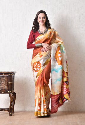 Handcrafted Hand-Painted Tussar Silk Saree – Bhasha Bharat