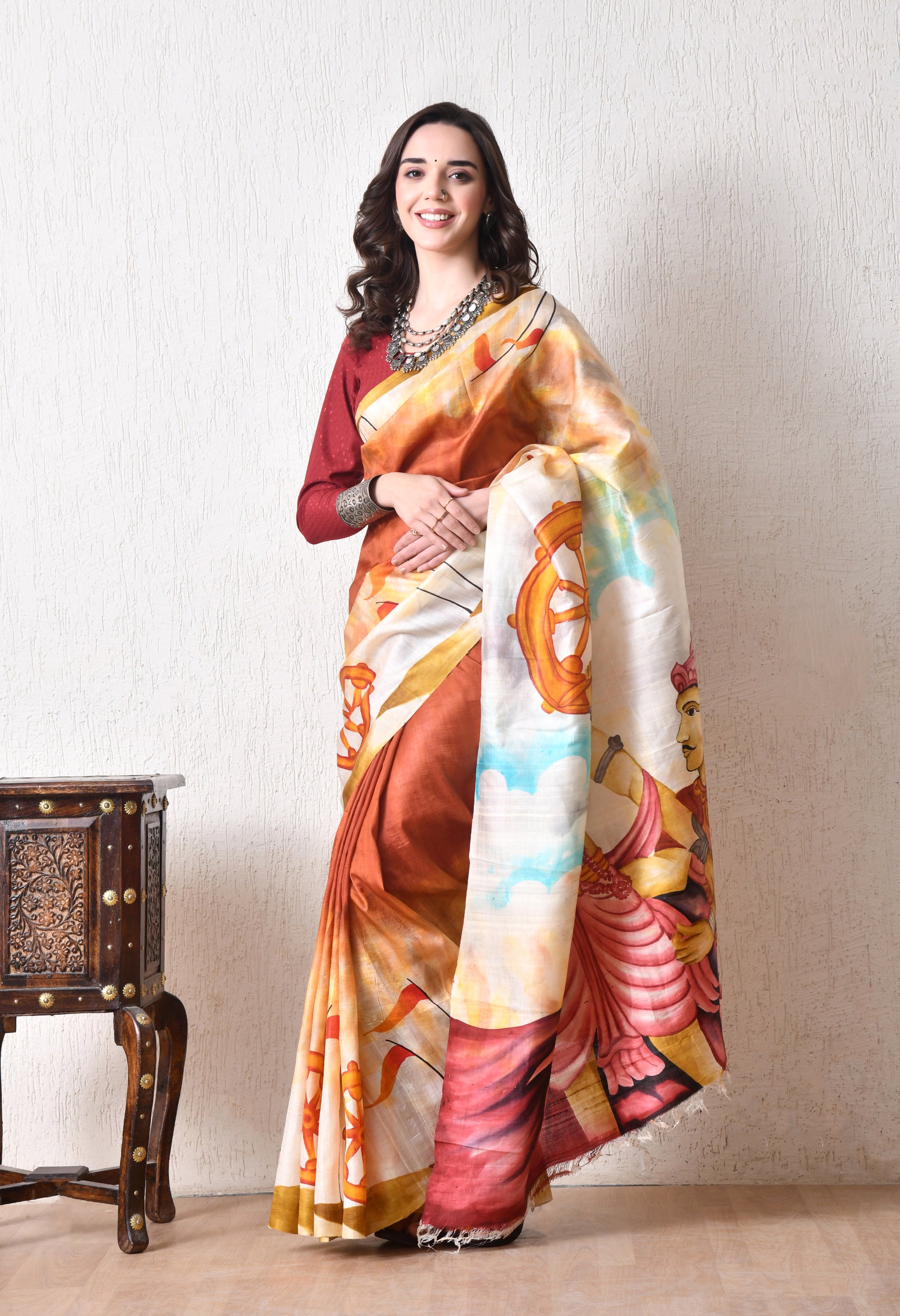 Handcrafted Hand-Painted Tussar Silk Saree – Bhasha Bharat